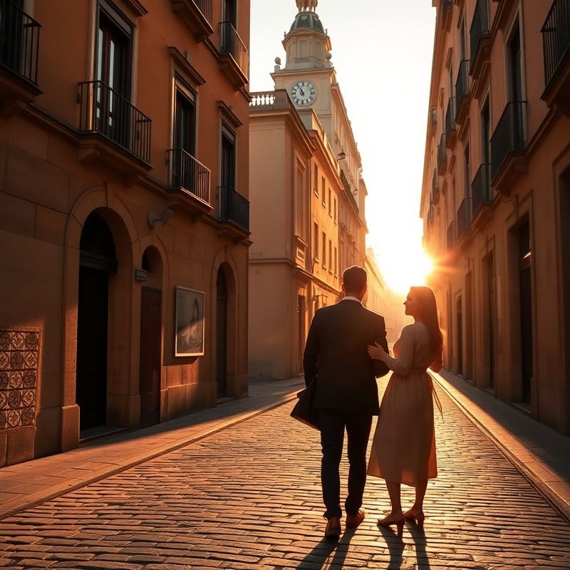 Dos huéspedes en una visita guiada privada por las calles históricas de Madrid al amanecer