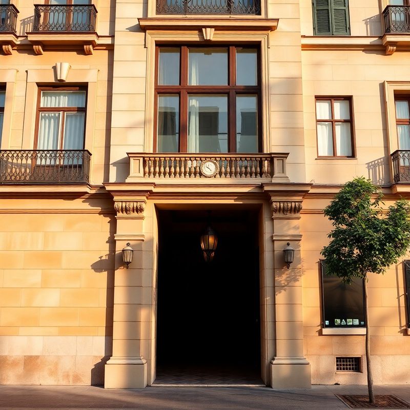 Fachada clásica del edificio del hotel en Calle Serrano, barrio de Salamanca, Madrid